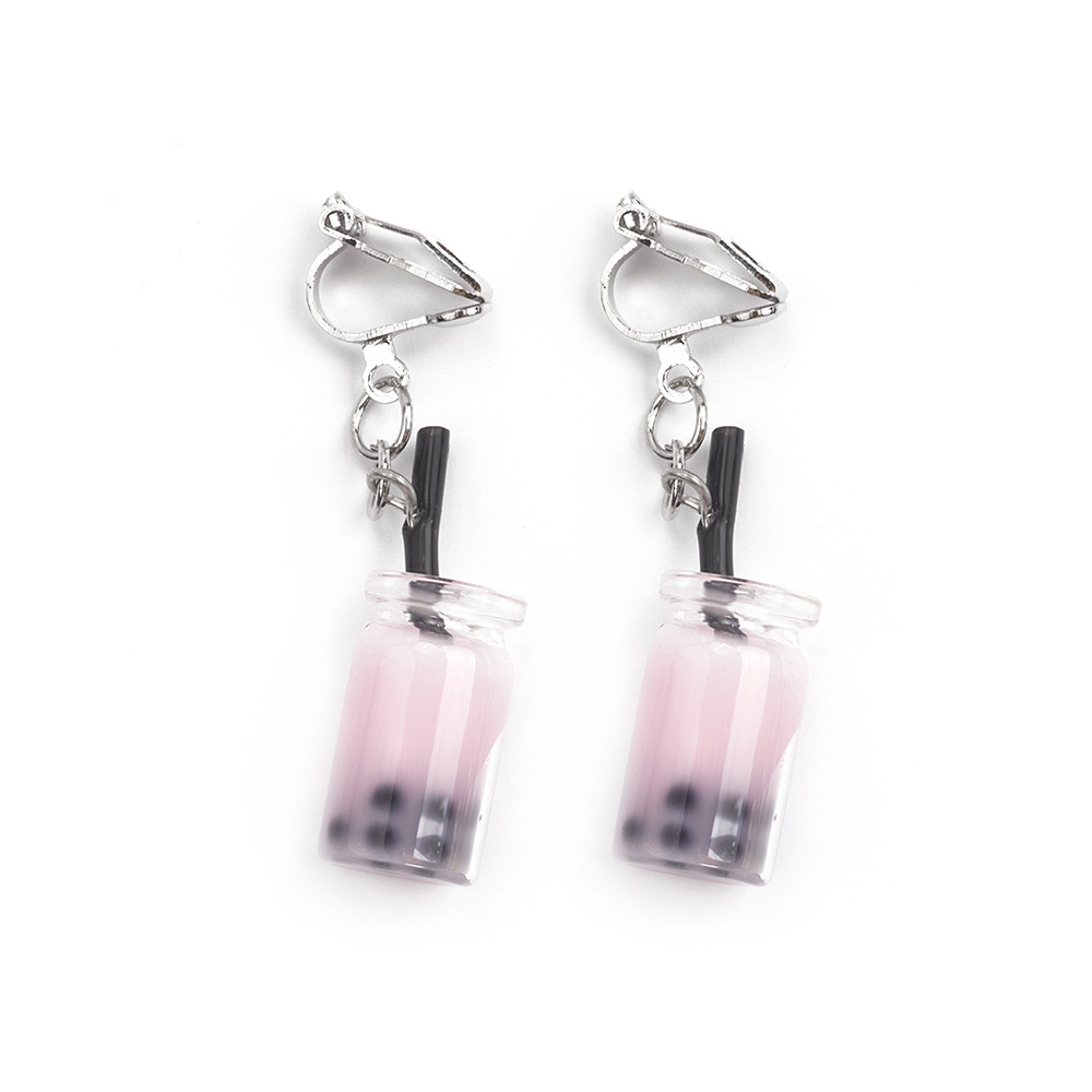 Anting Klip on Tanpa Tindik Bahan Resin Bentuk Milk Tea Untuk Wanita