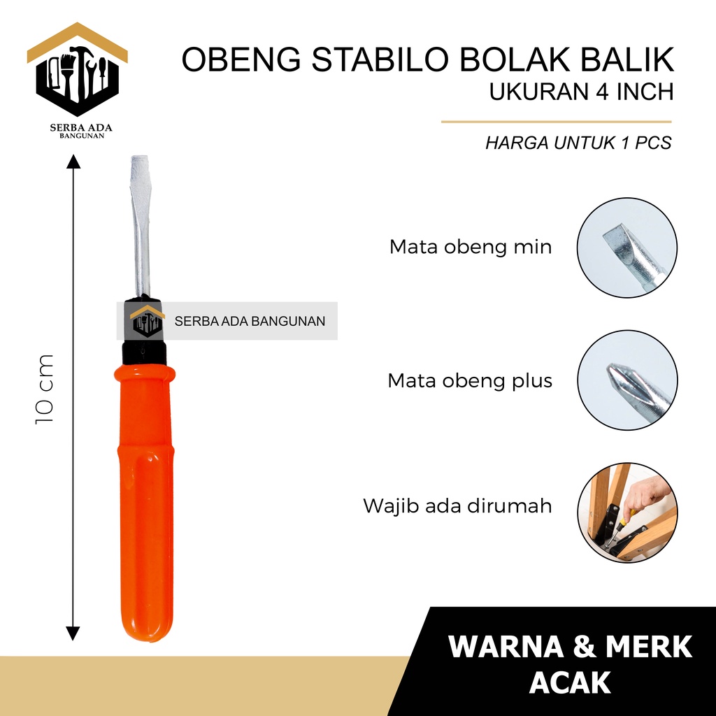 Obeng bolak balik warna warni magnet 4 in Multi way screwdriver 4 inci