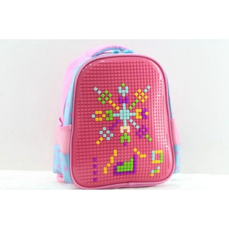 Tas Sekolah Anak TK Model Lego Ransel TK Playgroup Backpack Anak Perempuan dan Laki - Laki Free Pixel Lego