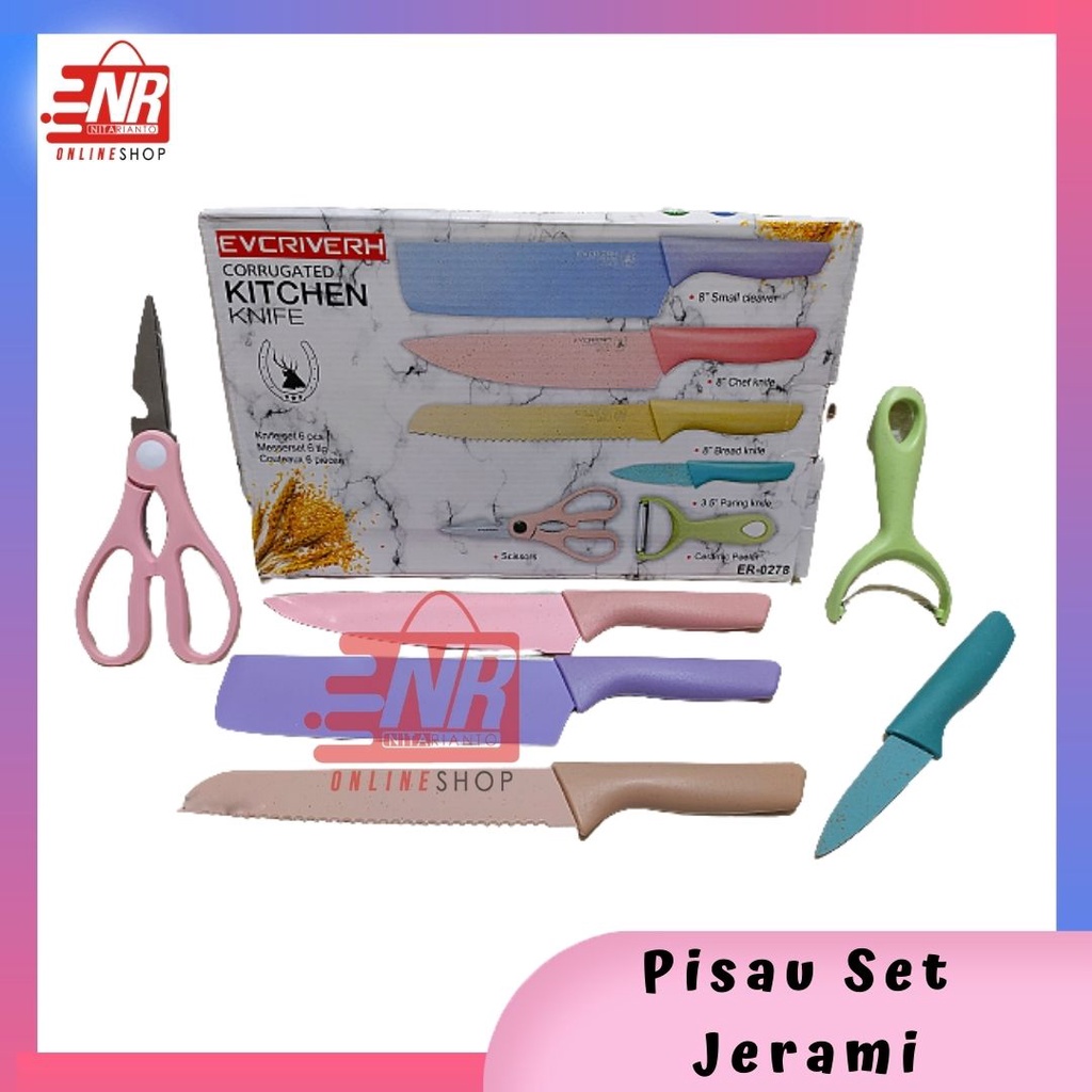 [KOMBO HEMAT] PISAU SET EVCRIVERH WARNA WARNI 6 in 1 / PISAU SET JERAMI Q2-8606 / PISAU JERAMI SET/ Pisau evcriverh / Pisau set gunting / Pisau set jerami