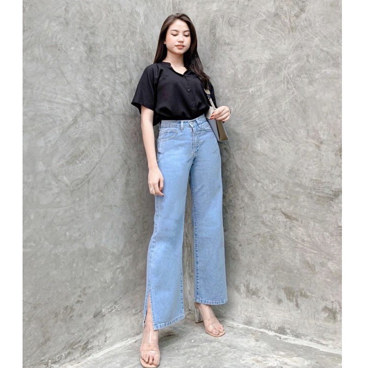 KULOT JEANS EONNI BELAH // KULOT HIGHWAIST JEANS BELAH / KULOT JEANS PREMIUM BELAH SAMPING / KULOT JEANS