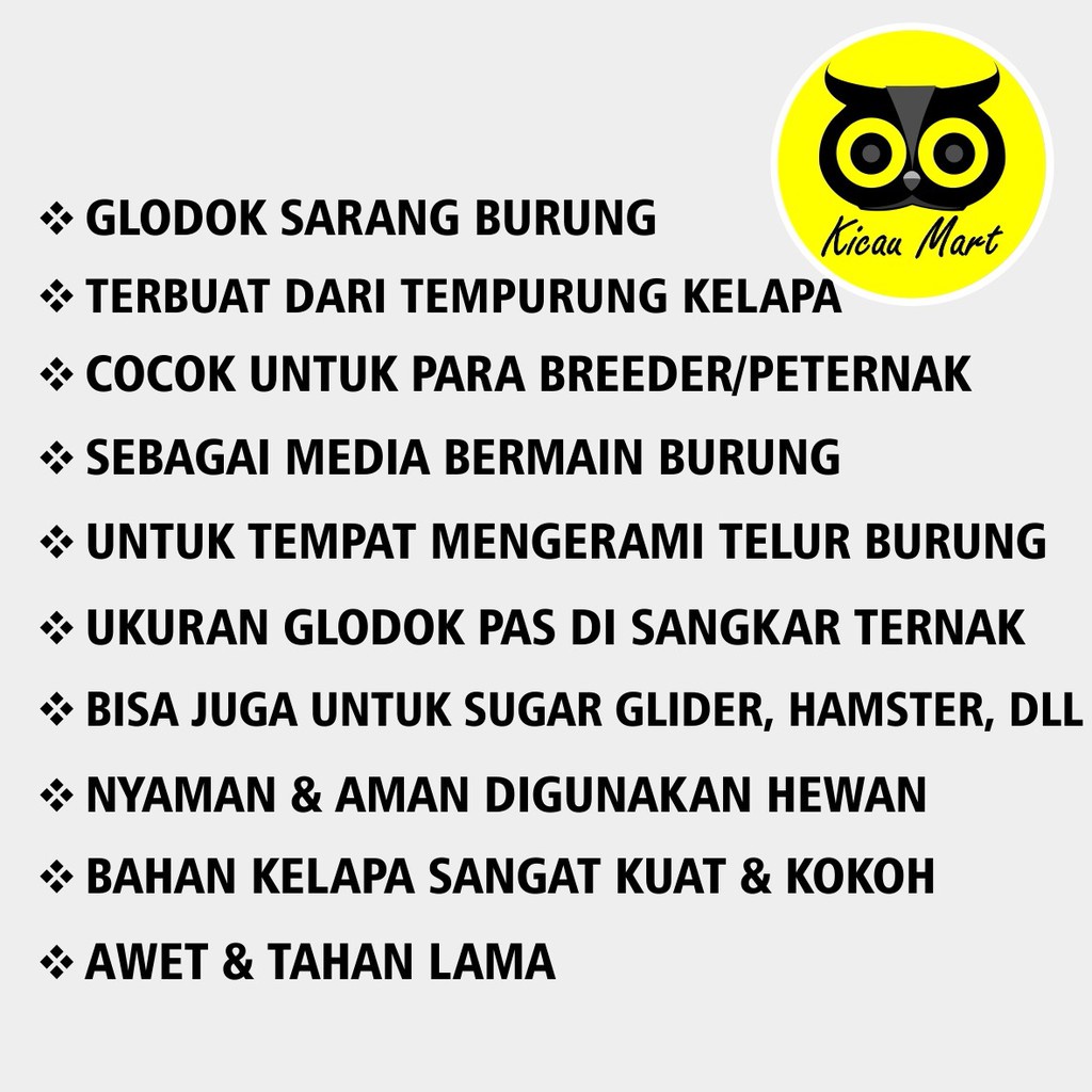 GLODOK BATOK TEMPURUNG KELAPA GLODOG SARANG RUMAH TEMPAT MAINAN TERNAK BURUNG LOVEBIRD PARKIT RUMAHJL