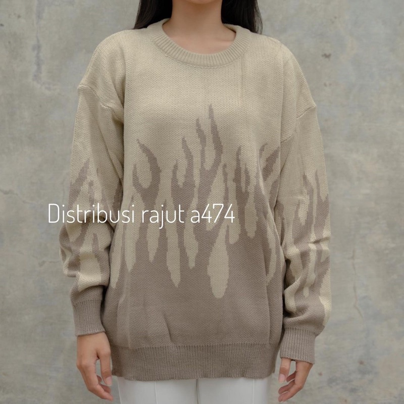 Fire sweater rajut pria wanita gaya korea kualitas premium streetwear