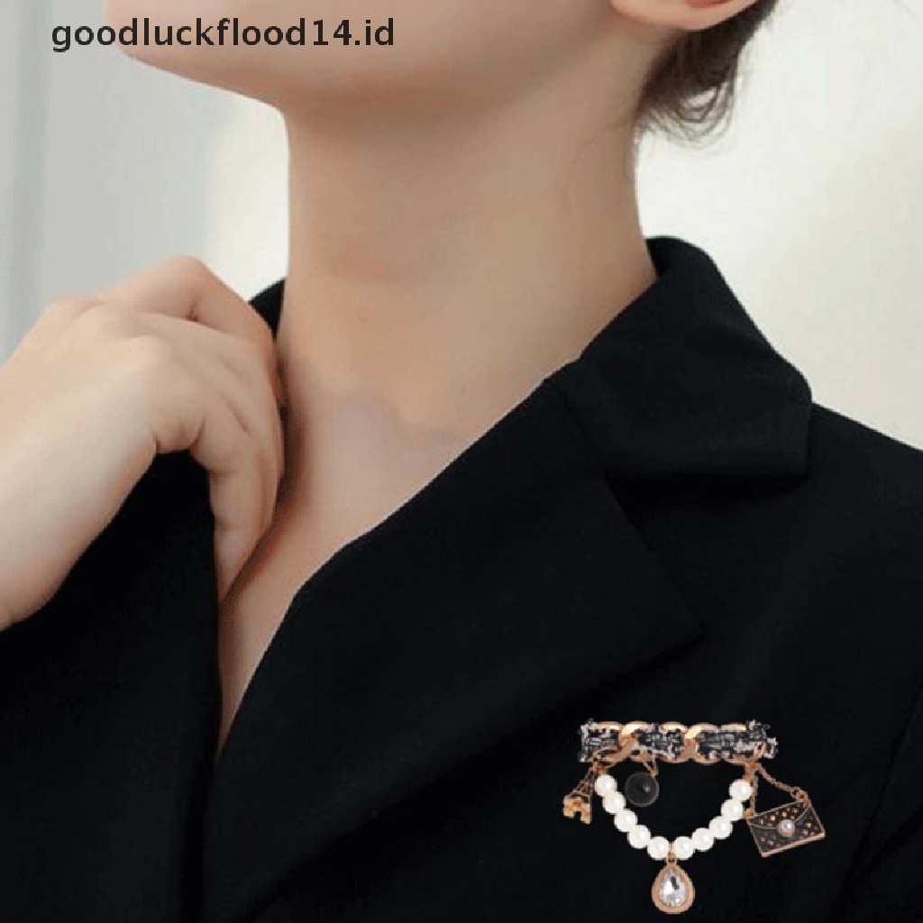 [OOID] 1pc fragrance brooch female retro accessories pearl crystal luxury jacket pin  ID