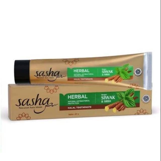 65 gr - Herbal siwak dan sirih - Pasta Gigi SASHA Toothpaste Siwak Halal - Pasta Gigi Herbal Sasha Coklat (Tanpa Box)