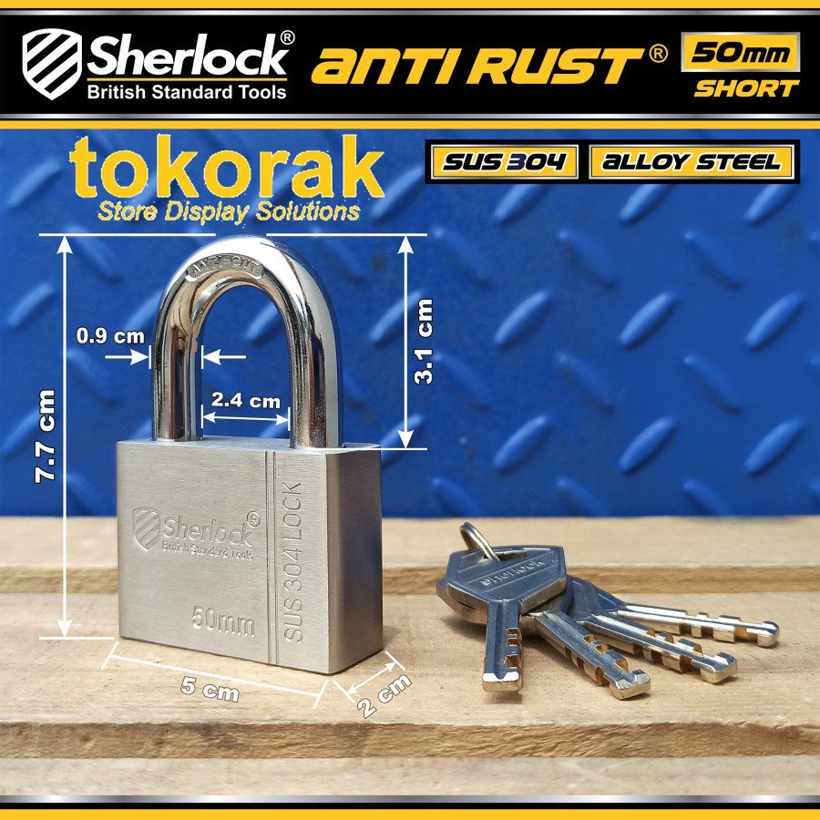 GEMBOK STAINLESS STEEL ANTI RUST 50MM PDK SHERLOCK - GEMBOK ANTI KARAT