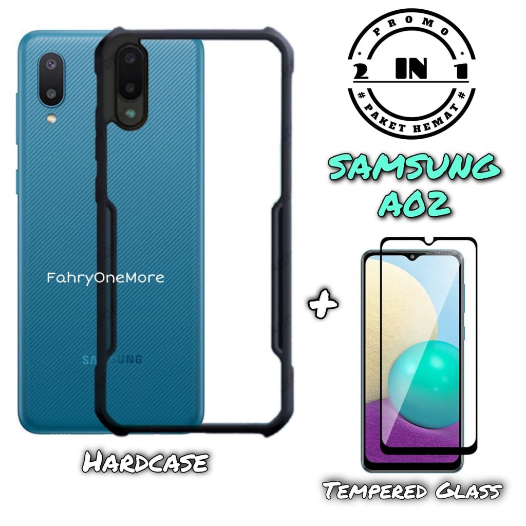 Case SAMSUNG A02 / M02 Hard Case Shockproof Armor Transparan Free Tempered Glass Layar Full Cover