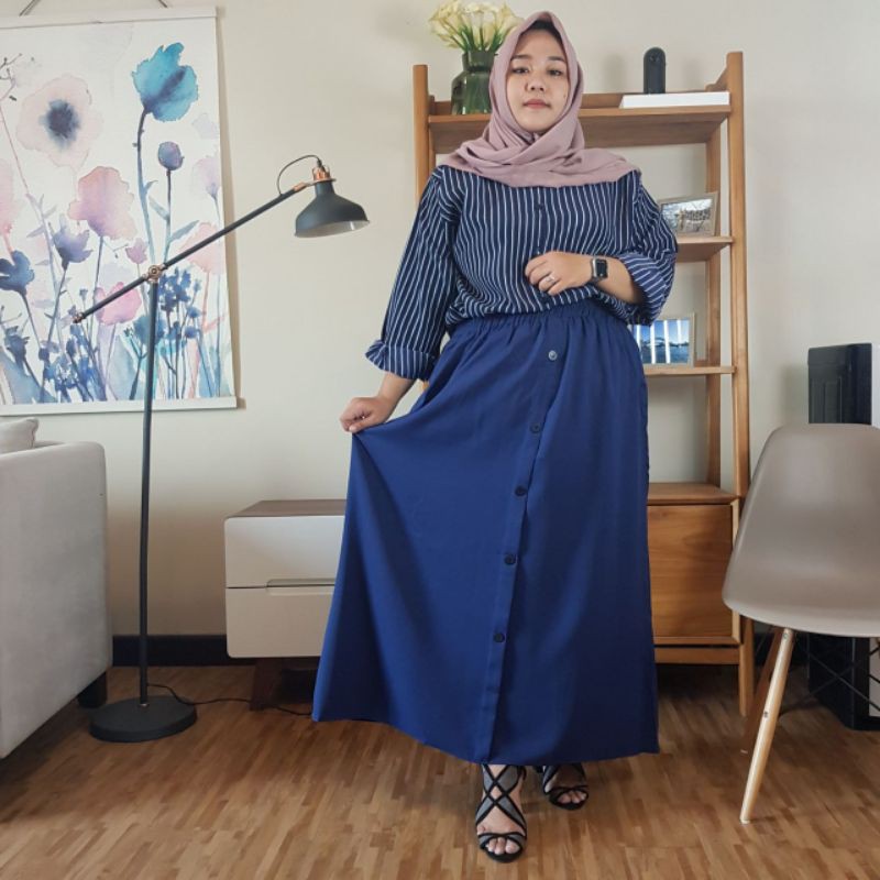 ROK SUPER JUMBO 100KG KE ATAS BUTTONSKIRT BIGSIZE - BISA COD - BUMIL - BAHAM ADEM GAK NERAWANG