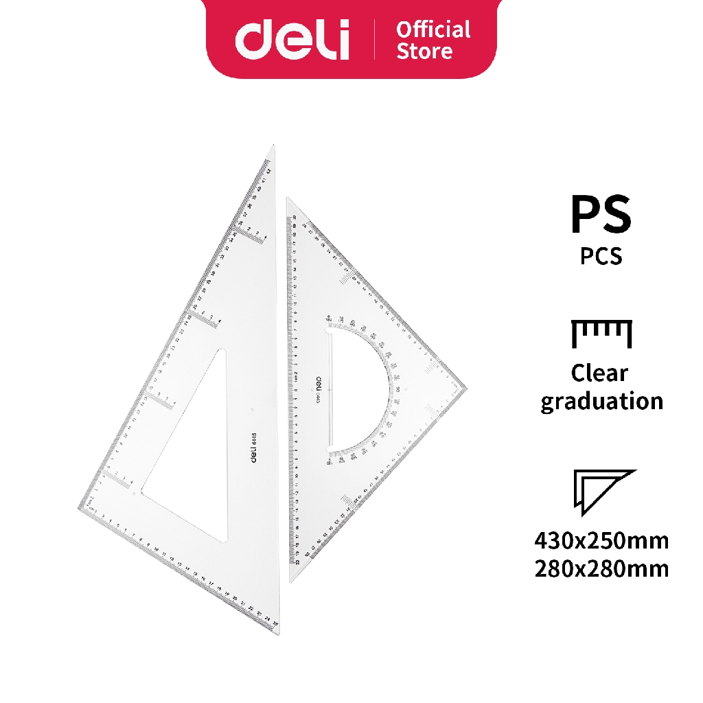 

Deli Set penggaris busur segitiga 2pcs pengukuran akurat bahan tahan lama 45cm E6445