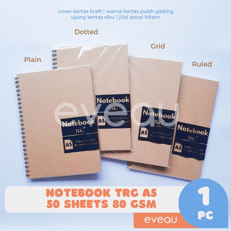 

Notebook A5 50 lembar Buku Tulis Catatan Putih Gading Dot Grid Plain Ruled TRG Cover Kraft Planner