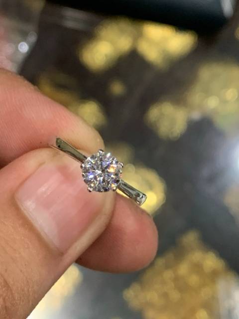 Cincin solitaire anak dan dewasa emas putih asli kadar 750 75% 16k whitegold tunangan nikah lamaran seperti berlian