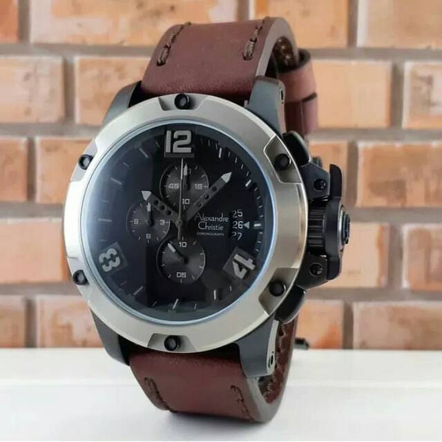 Jam Tangan Pria Alexandre Christie Kulit Coklat Ac6295 Original