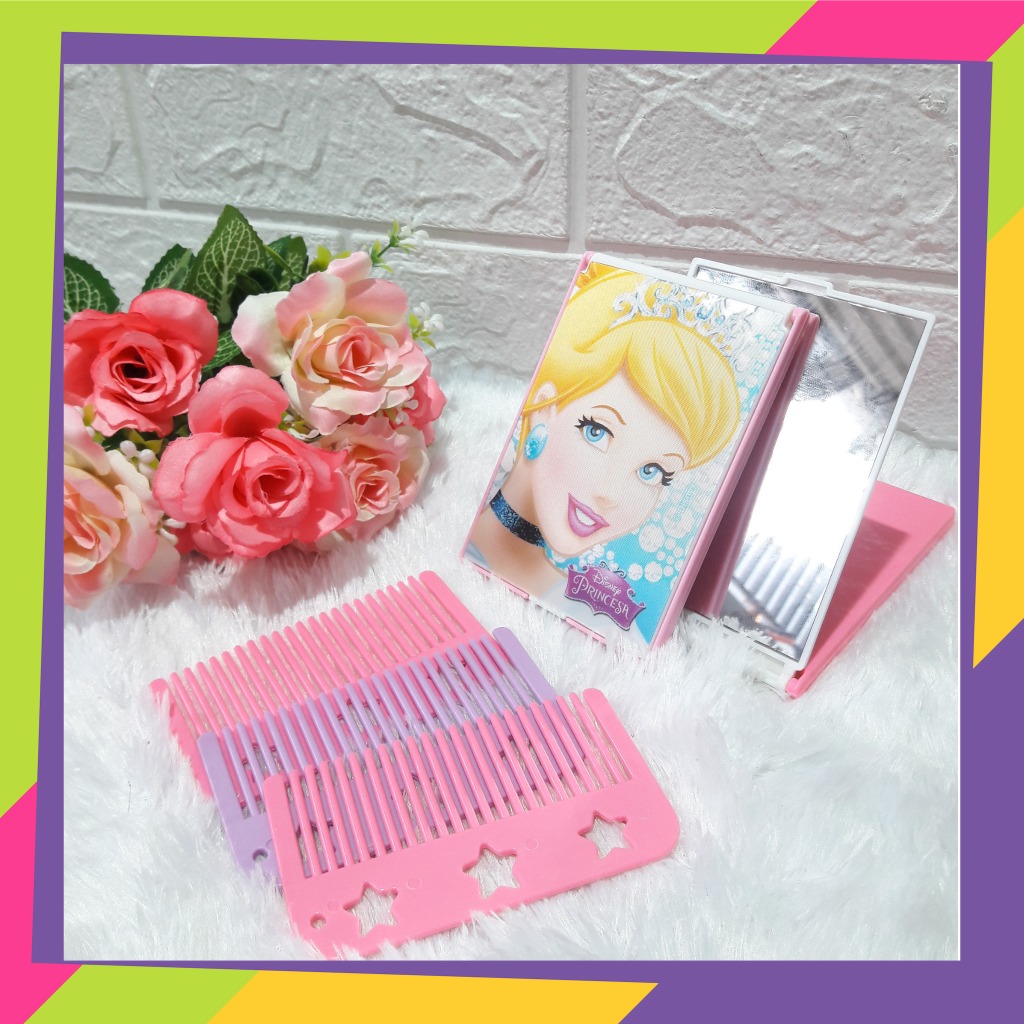 1304 / Sisir rambut anak perempuan + kaca cermin karakter Disney Princess