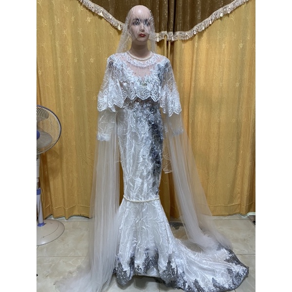 Preloved Gaun Mewah akad nikah duyung Gamis putih