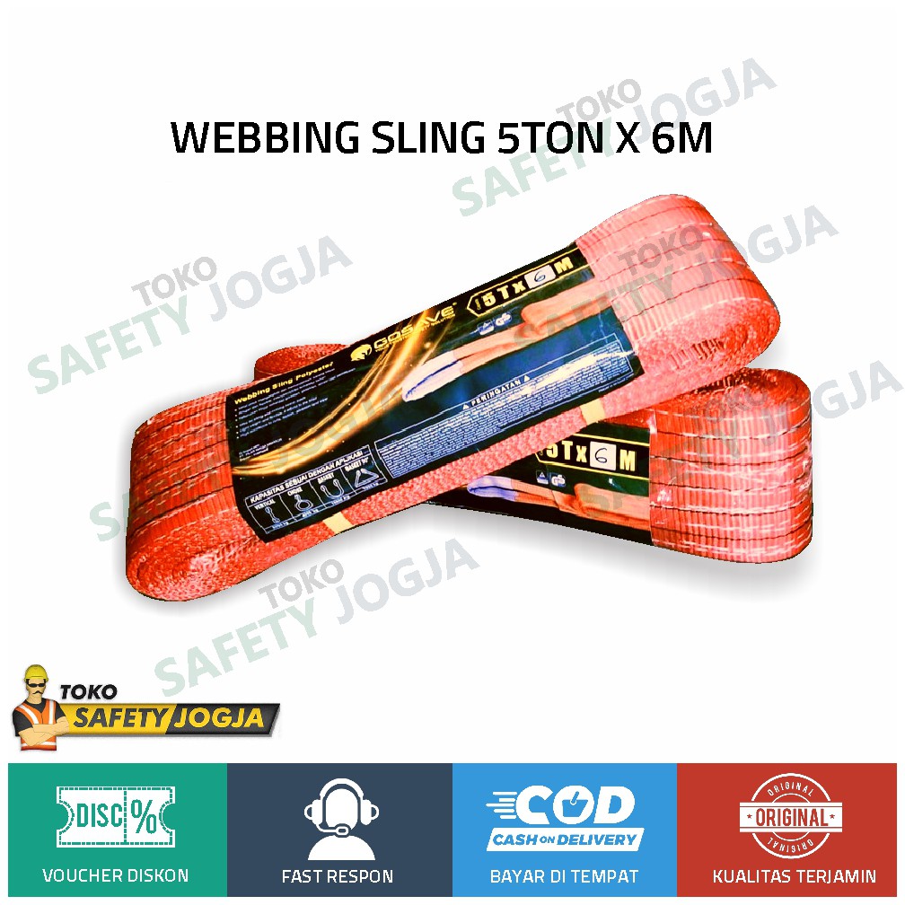 WEBBING SLING POLYESTER TALI PENGANGKAT PENARIK PENGIKAT 5TON X 6M