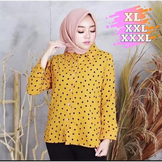 Kemeja Polkadot Jumbo 3XL LD 120 Kemeja Kerja Kemeja Kasual Kemeja Murah Kemeja Formal Kemeja Wanita