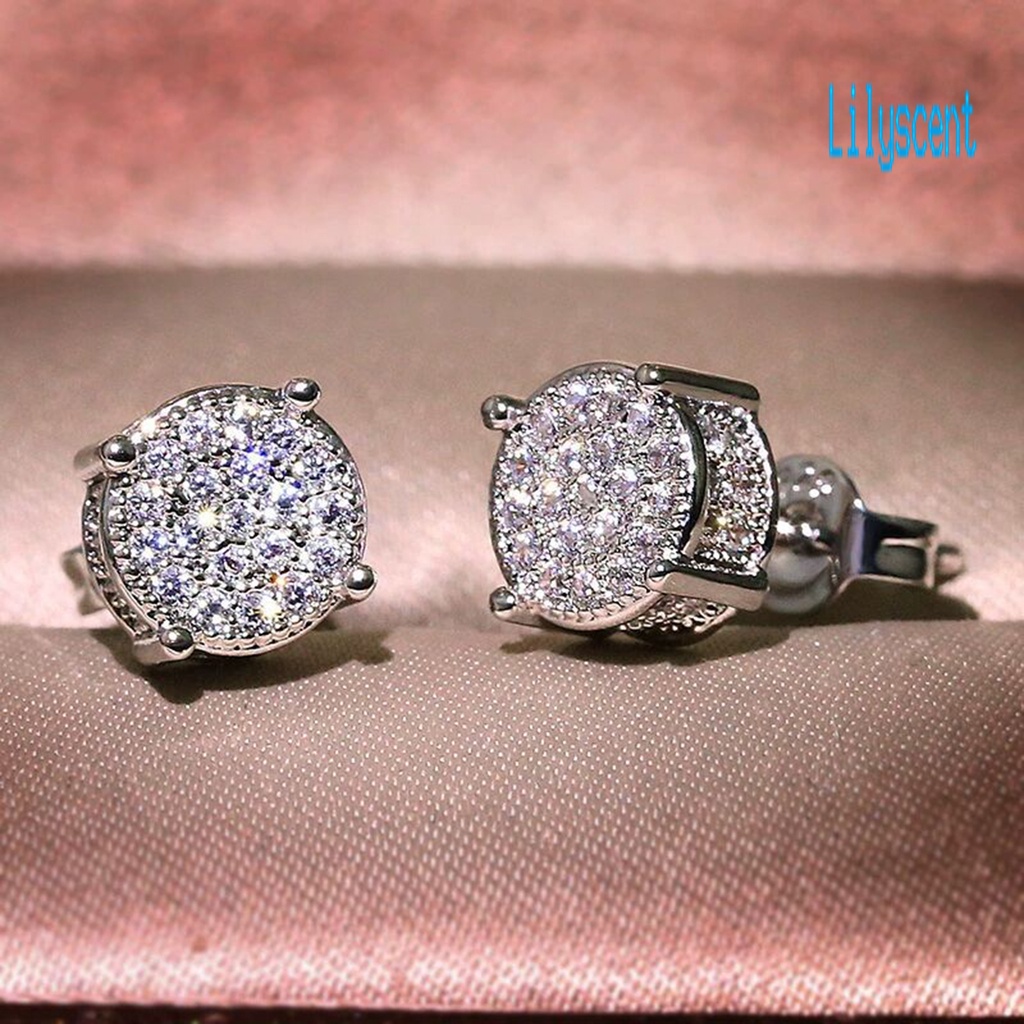 Ls 1 Pasang Anting Tusuk Wanita Desain Geometri Hias Cubic Zirconia Gaya Vintage Berkilau Untuk Pernikahan