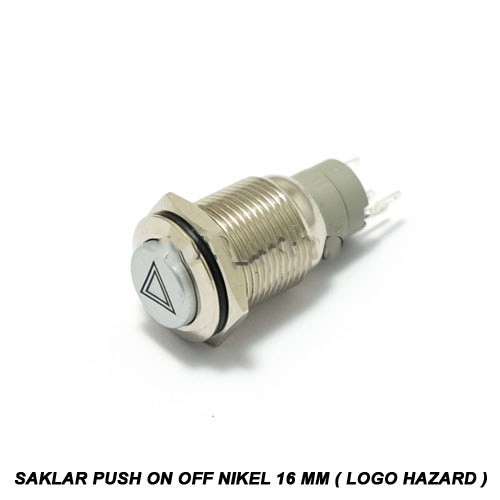 Saklar Push On Off Nikel 16 mm (Logo Hazard) Red