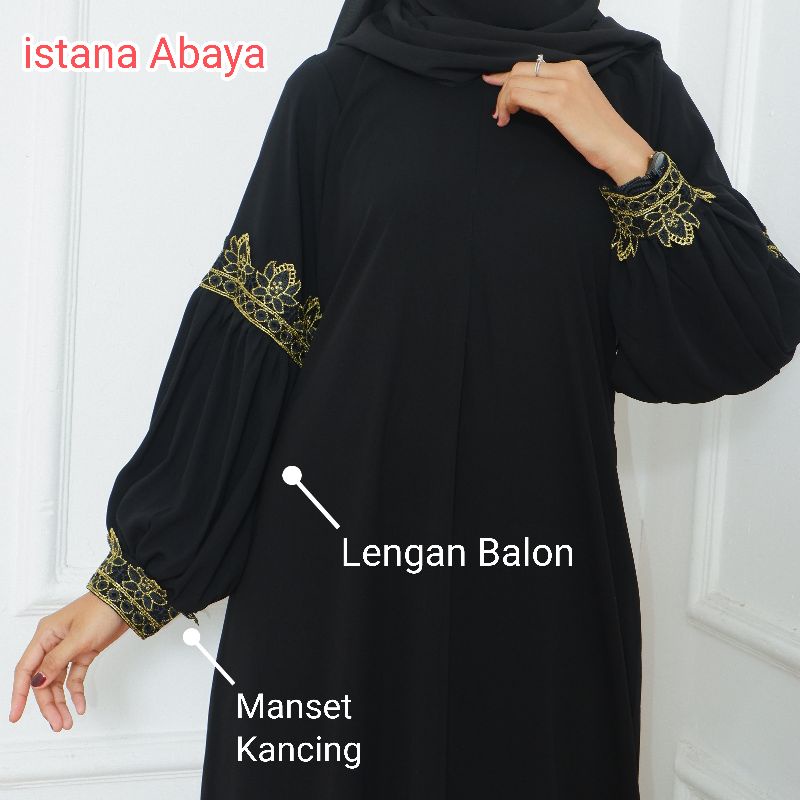 baru lagi abaya aplikas renda Syria elegan terbaru dari istana abaya Cantik &amp; mewah aksen lengan balon dg tgn kancing , CANTIK ka!