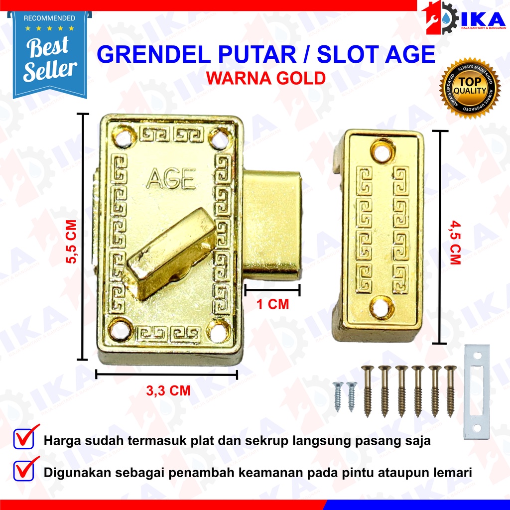 Grendel putar AGE ANTIK GOLD SILVER-Pengunci pintu selop kunci slop selot jendela model kuno