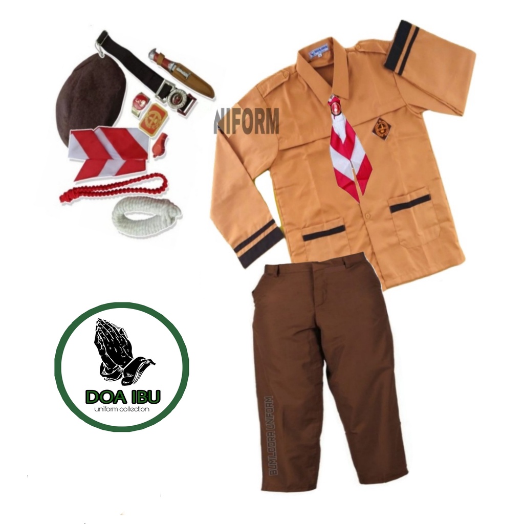 Setelan Seragam Pramuka Siaga SD Panjang Anak Laki Laki Kelas 1-6 SD Bonus Atribut Pramuka Putra