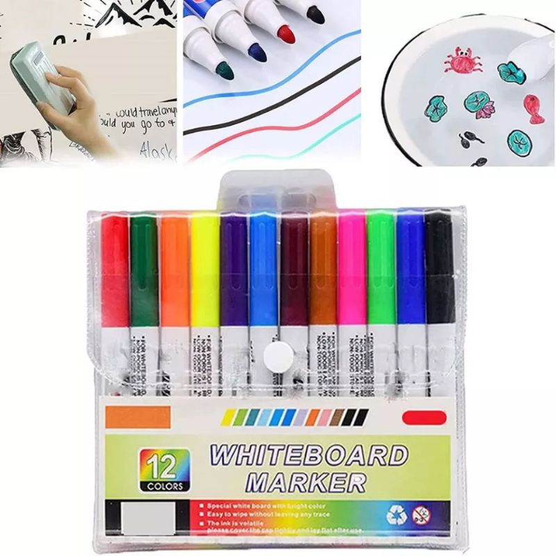 12PCS Spidol Apung Ajaib Bisa Mengapung Dalam air / Mainan Edukasi Spidol Anak Anak / Magic Marker