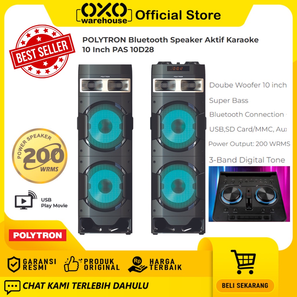 OXO Warehouse - Polytron Speaker Aktif 10 inch PAS 10D28 Active Speakers Bluetooth garansi resmi double woofer super bass