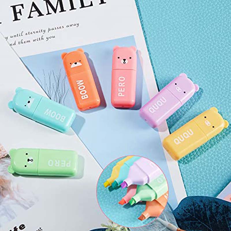 4 / 5 / 6 Pcs Pena Highlighter Mini Portable Motif Kartun Beruang Untuk Sekolah / Kantor