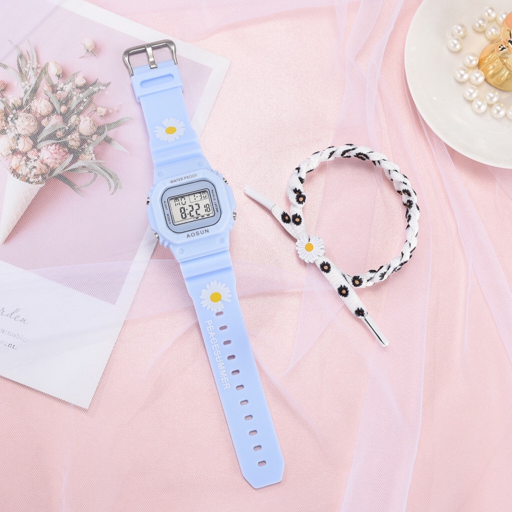 COD✅ Jam Tangan Wanita Digital Rubber Segig Sprot Watch LED Karet Gaya Bunga Grosir Murah   S1180