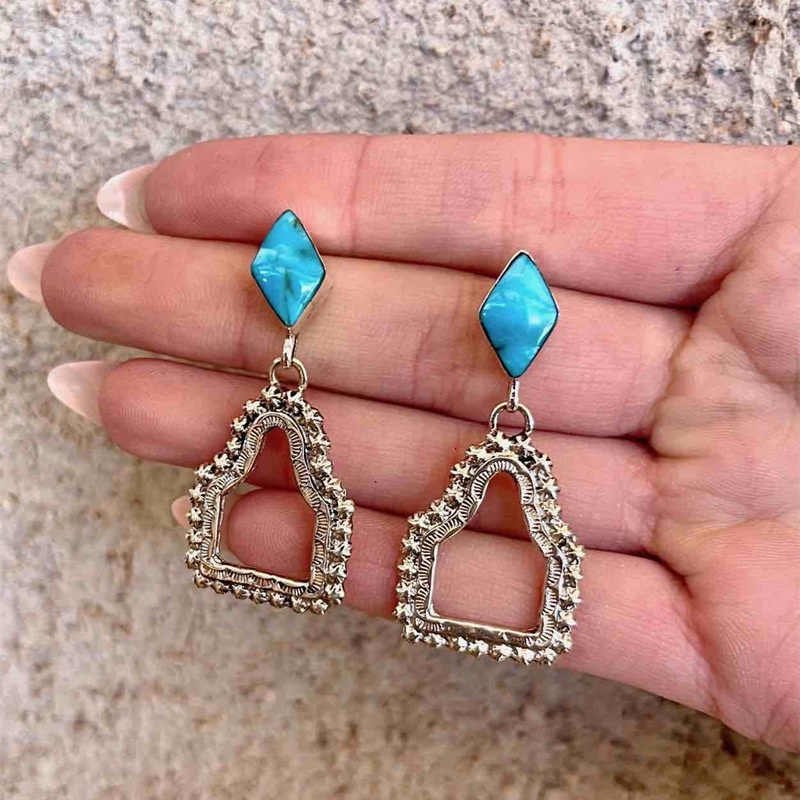 Anting Tusuk Gantung Desain Bintang Hias Turquoiseberlian Gaya Bohemianretrosimple Untuk Wanita