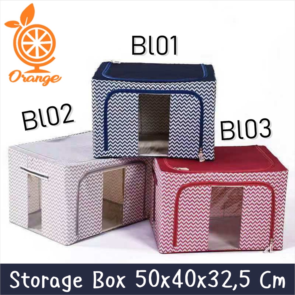 Kotak Penyimpanan Serbaguna Storage Box 66L Double Zipper Frame Baja Large Besar Multifungsi RANDOM WHFURNITURE