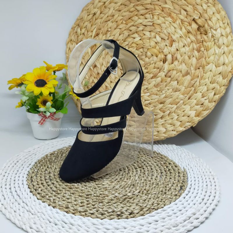 Heels wanita casual - Sandal wanita tali - Heels wanita kerja kantor warna hitam PD302