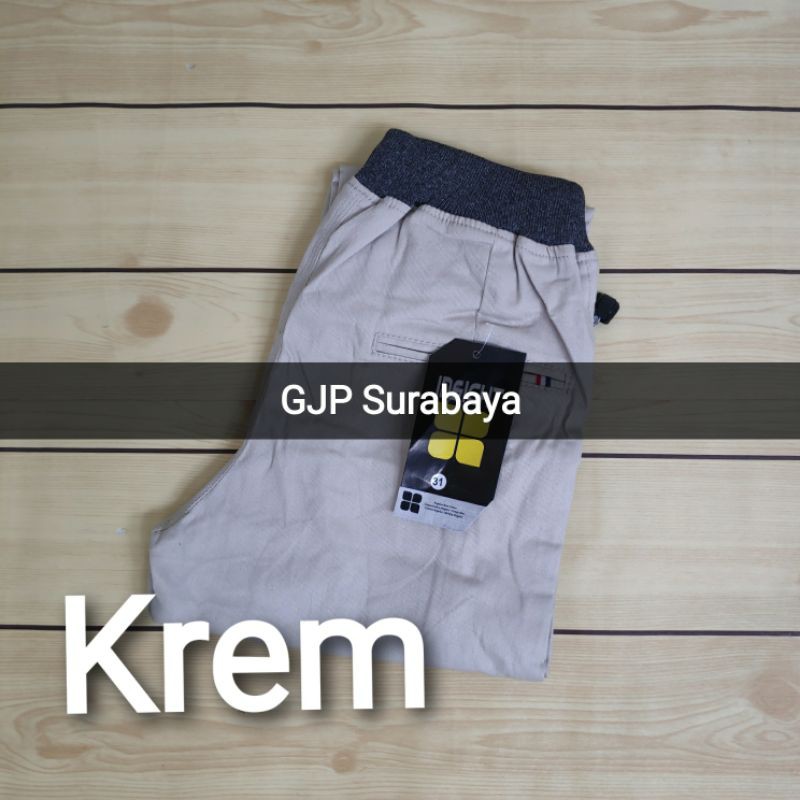 celana chino pria pinggang karet premium size 27 - 38