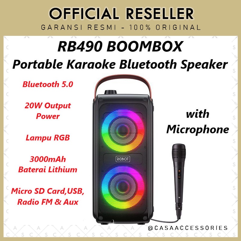 Robot RB490 BOOMBOX Portable Bluetooth Karaoke Bluetooth Speaker + Mic