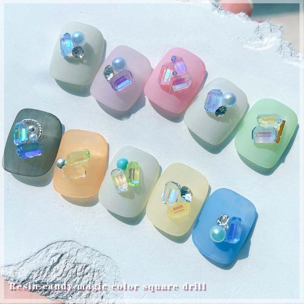 Mxbeauty Nail Art Berlian Imitasi Warna-Warni Aurora Menunjuk Bawah Berlian Permen DIY Perhiasan Nail Art