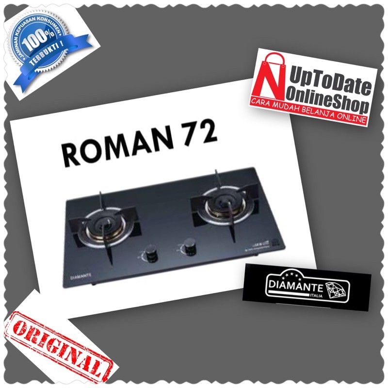 Kompor Gas Tanam Diamante ROMAN 72 - Hitam, 2 Tungku, 10 kW, LPG, Garansi 12 Bulan