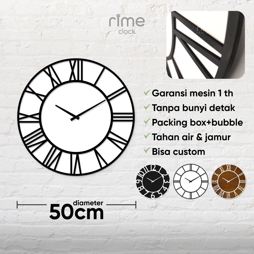 Jam Dinding Custom Besar 50cm Kayu Ukuran Jumbo - Wall Clock Aesthetic Design