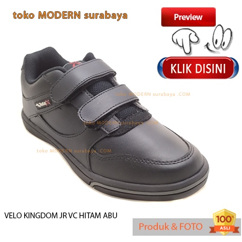 Sepatu anak sekolah sneakers velcro VELO KINGDOM JR VC HITAM ABU