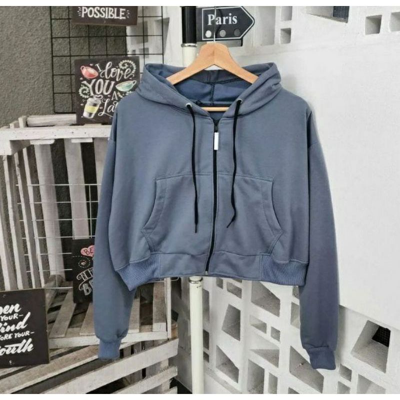 CROP ZIPPER JACKET SWEATER WANITA M, L, XL