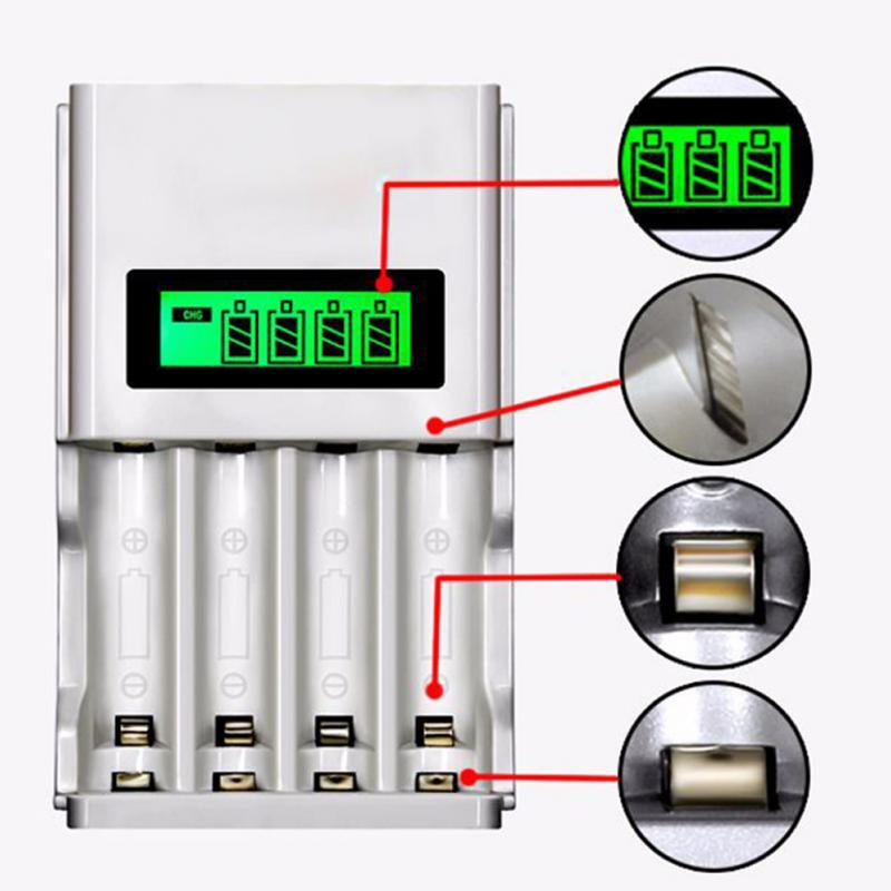 Charger Baterai 4 Slot LCD Display for AA AAA NiMh NiCd - Perak