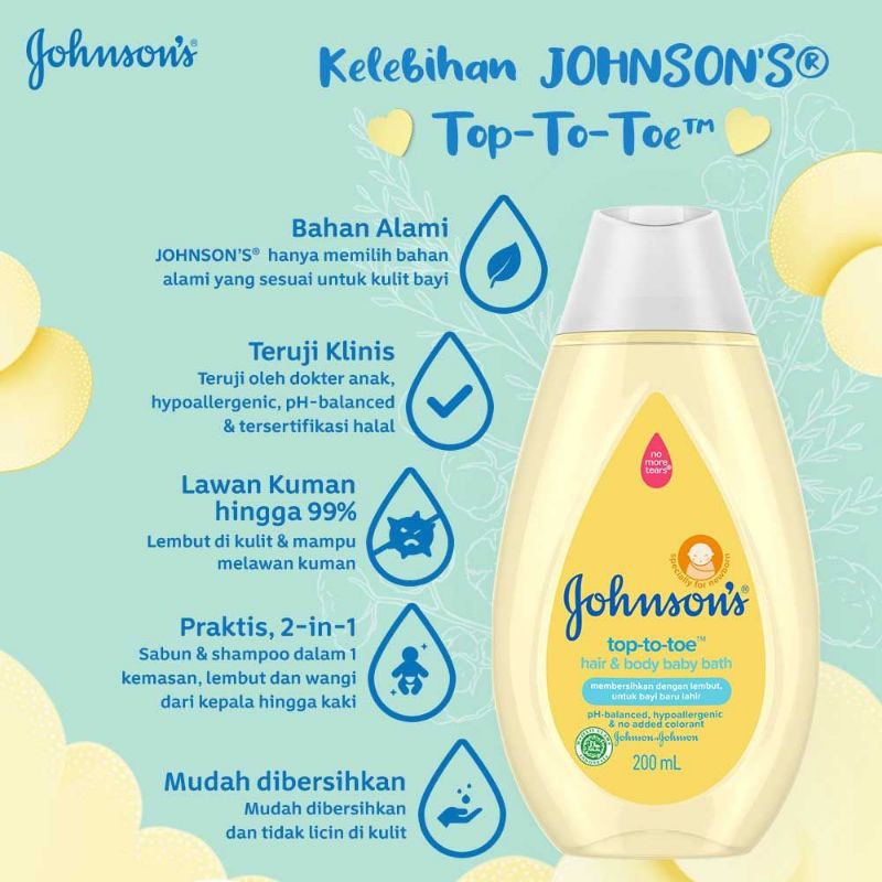 JOHNSON’S® Cottontouch Top-To-Toe Hair &amp; Body Baby Bath - Sabun Bayi 2in1 200ml - Sabun Mandi Bayi