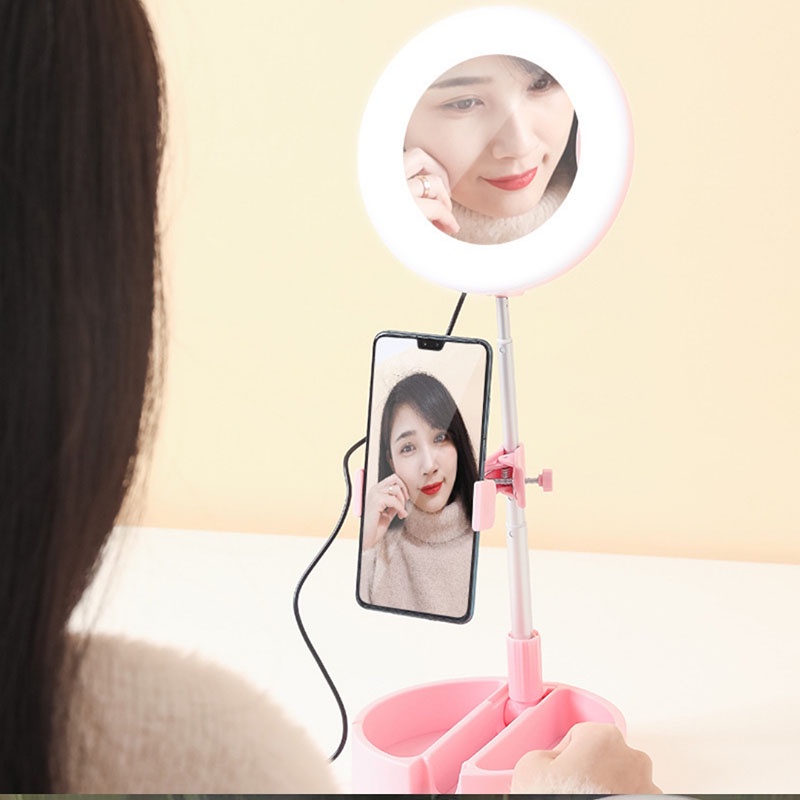 /COD/ CERMIN LIPAT RIAS LED RING LIGHT PORTABLE MAKE UP MIRROR LAMPU RINGLIGHT SELFIE LAMPU LED