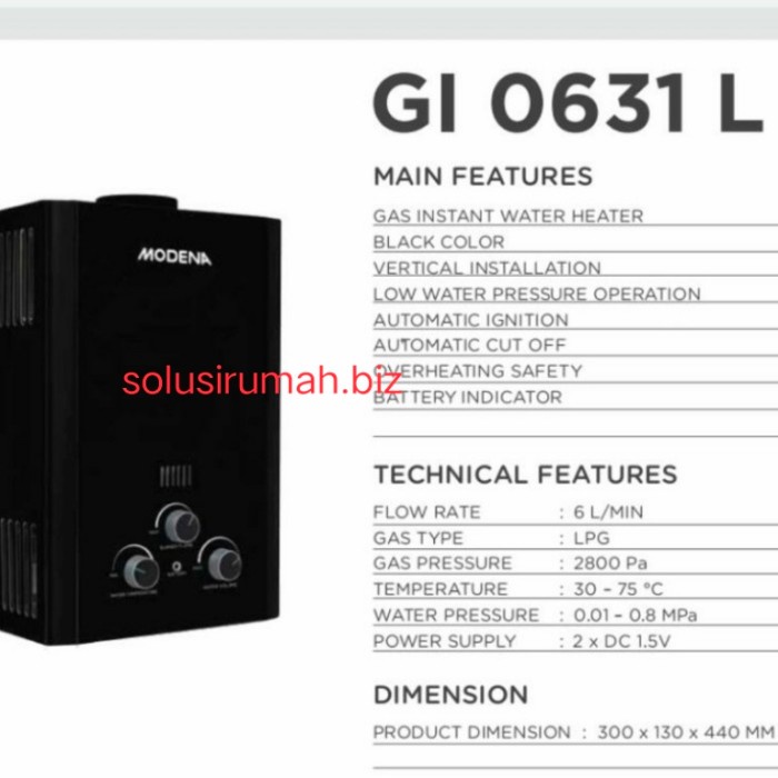 water heater waterheater modena gas lpg gi 0631 L 0631L gi0631 6Lb air