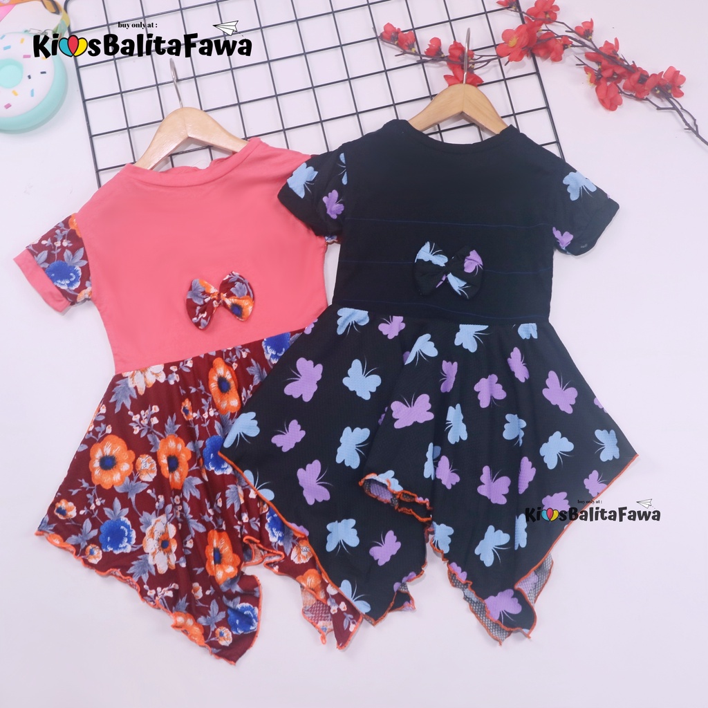 Dress Jennie 1-2 Tahun / Dres Anak Perempuan Lengan Pita Polos Branded Baju Pesta Pakaian Kado Th