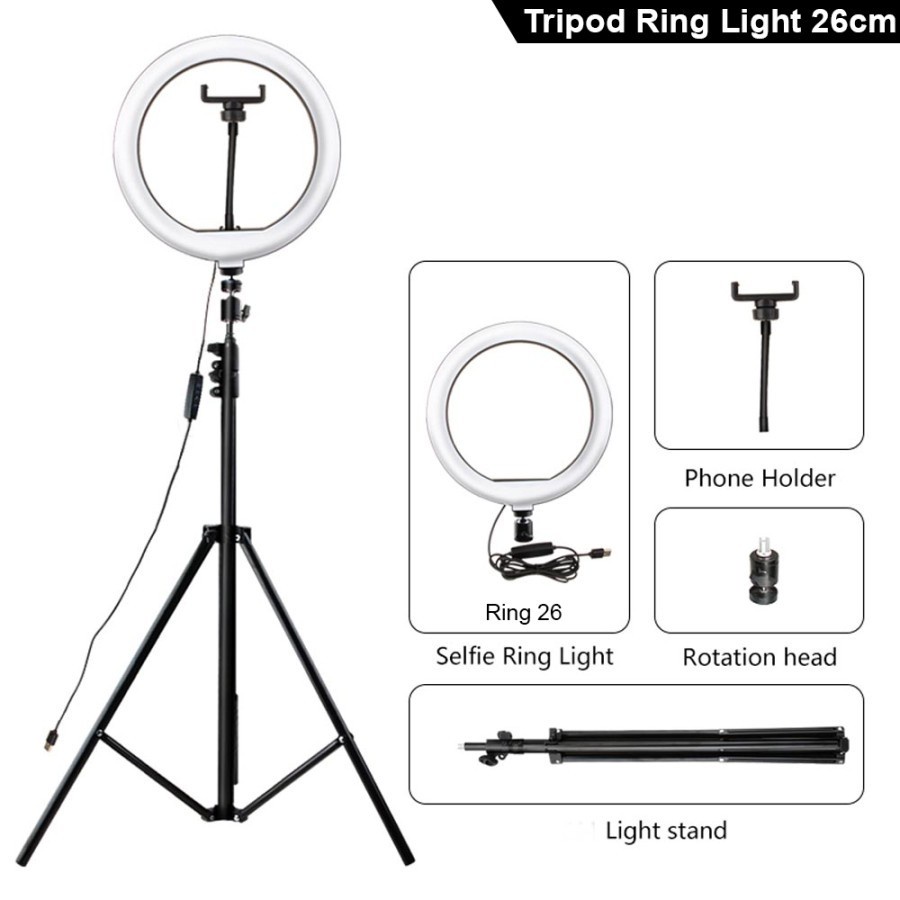 Paket Tripod Ring Light 26cm Studio Adjustable