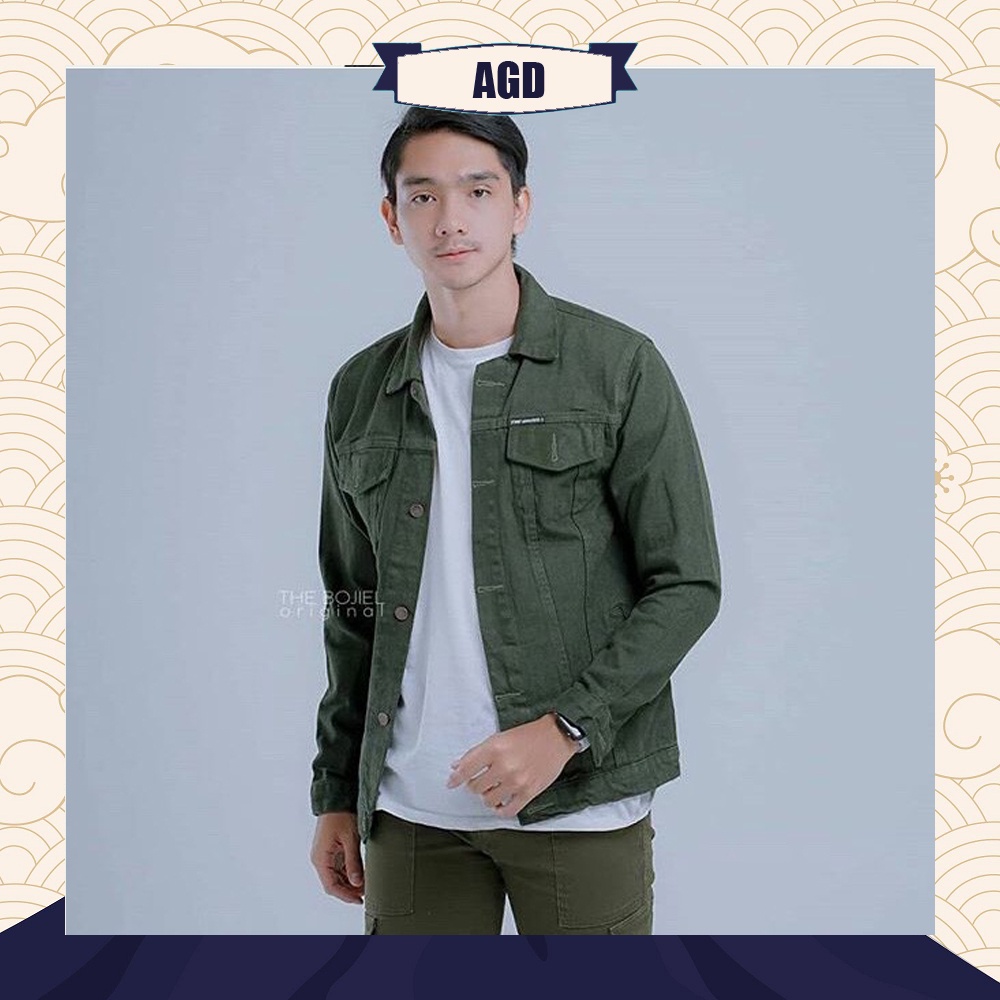 Jaket Jeans Denim Pria Warna Green Army (Hijau Army) Premium