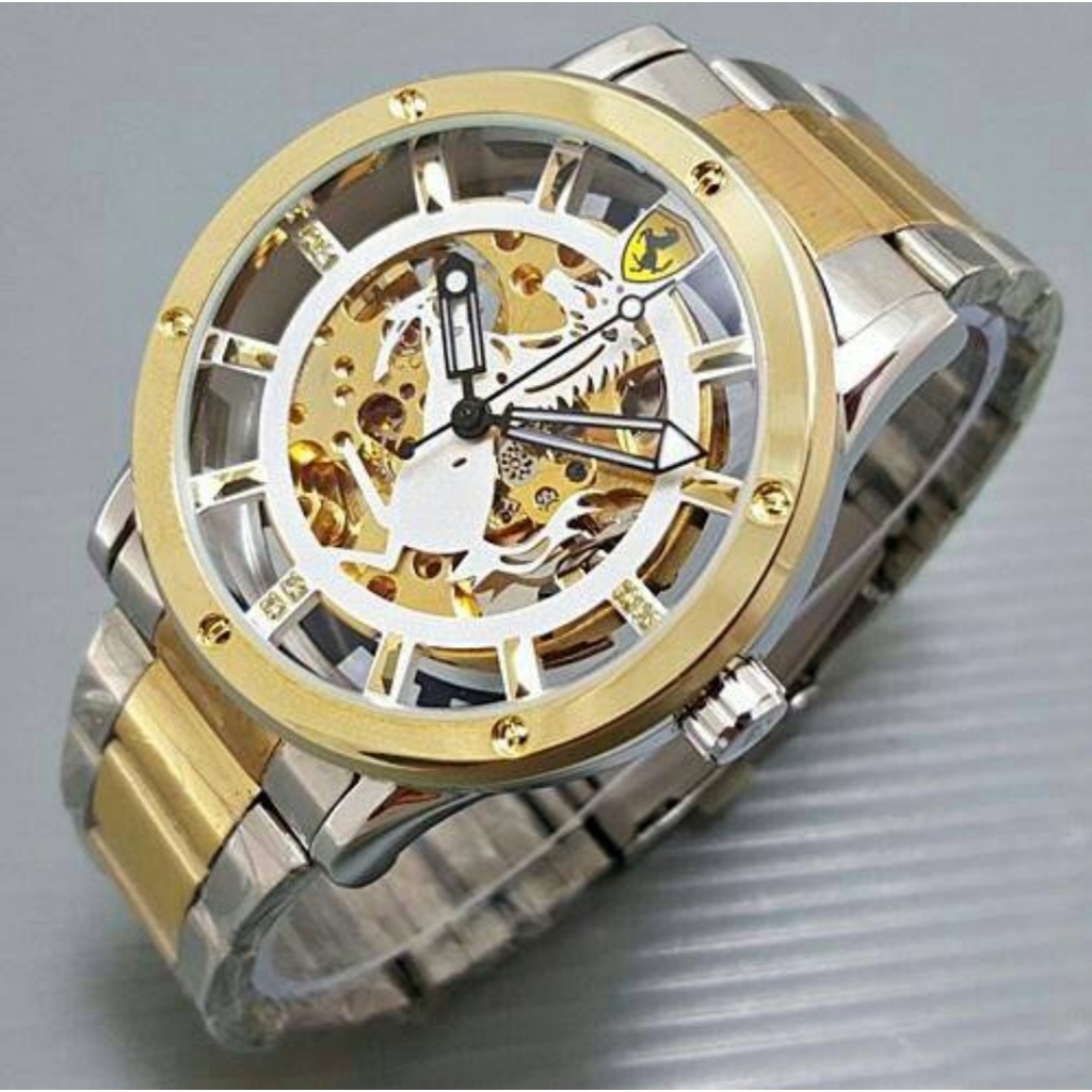 JAM TANGAN FERRARI MESIN OTOMATIS TANPA BATRAI RANTAI STAINLESS FREEE BOX