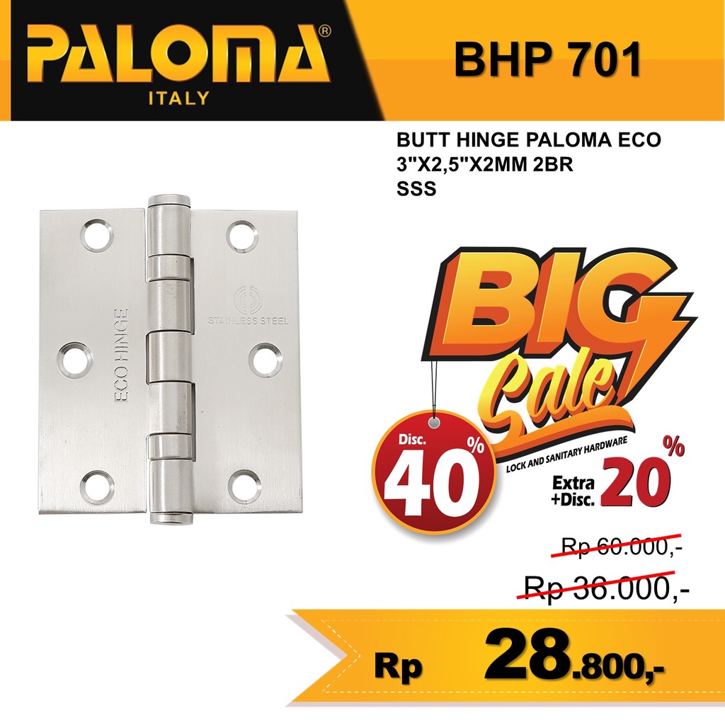 ENGSEL JENDELA 3&quot; INCH  STAINLESS PALOMA BHP 701 3&quot;X 2,5&quot;X2MM 2BB SSS