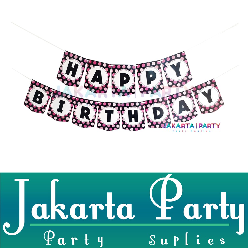 Banner HBD Pink Polkadot / Bunting Flag Motif Polkadot / Party Flag