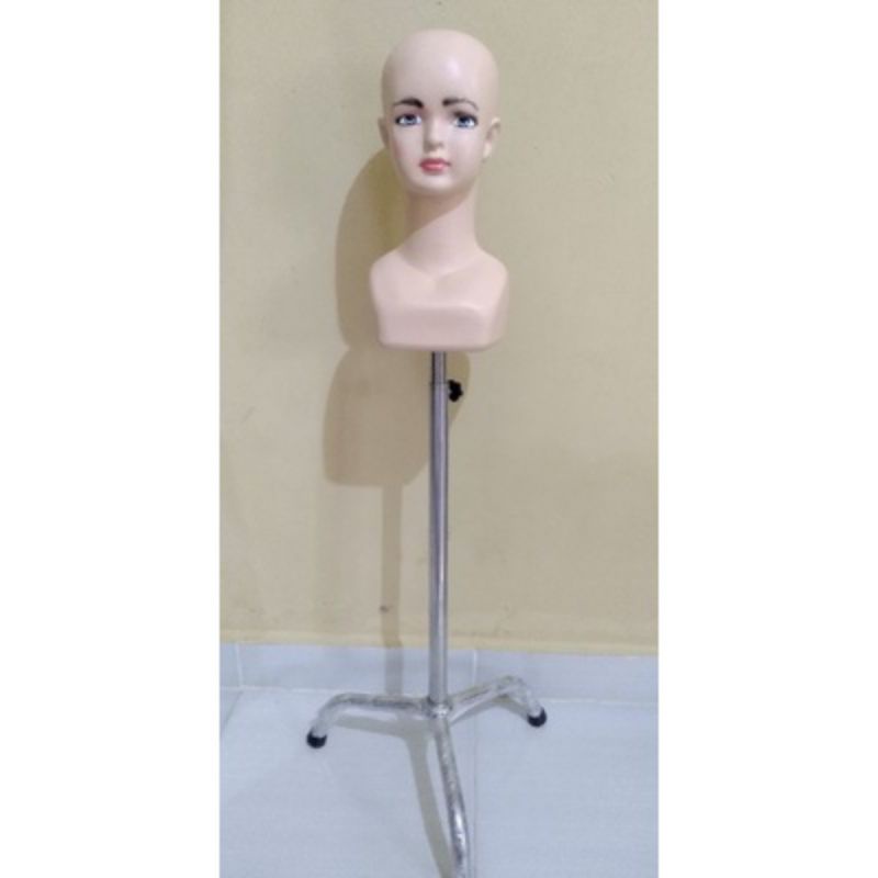 Patung Kepala Anak + Tiang Manekin Kepala Anak + Tiang Display Jilbab Anak Pajangan Jilbab Anak